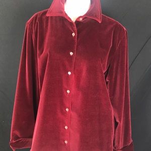 Faconnable Red Velvet Holiday Shirt Jacket Layer L